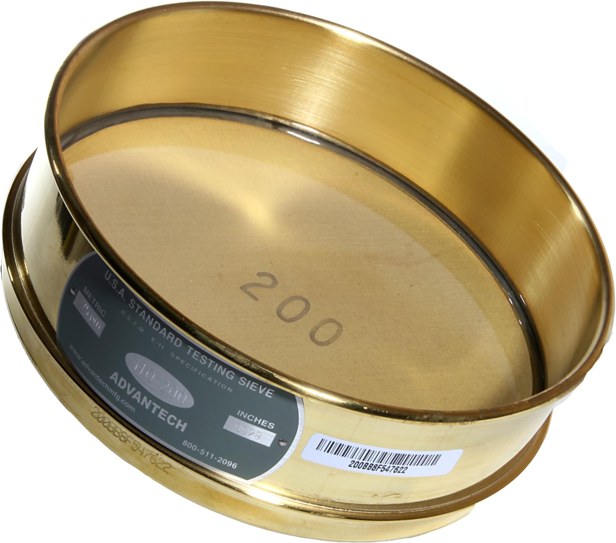 Advantech Brass Test Sieves, 8" Diameter, #200 Mesh, Half Height