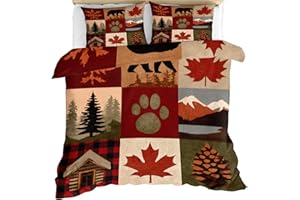 Rustic Farmhouse Comforter Cover California King Size 104" x 98", Hunting Bear Wildlife Duvet Cover, Country Cabin Lodge Bedd