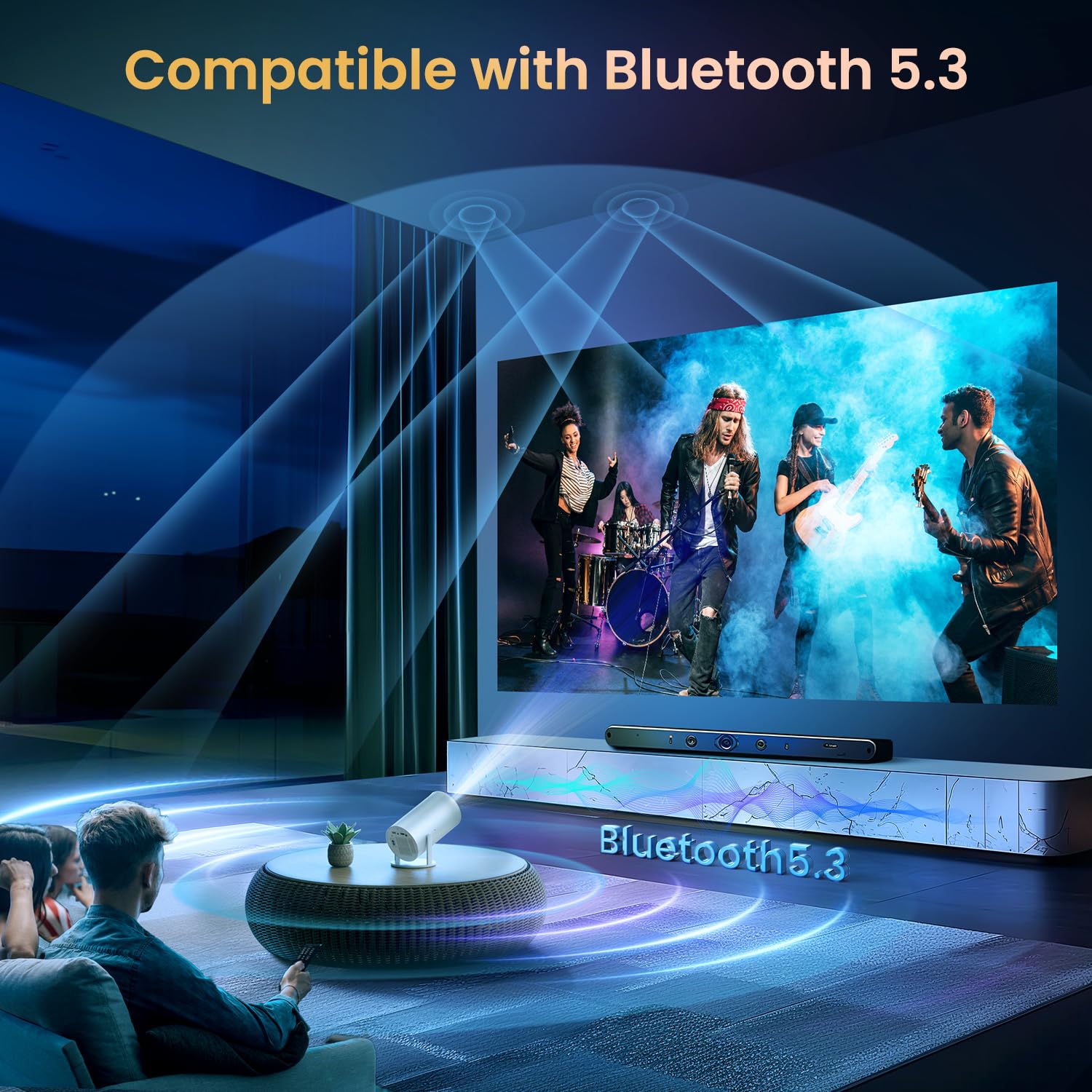 [Electric Focus & Built-in Apps ] Mini Projector with Wifi6 and Bluetooth, 15000L Native 1080P Outdoor Portable Movie Projector, 210° Rotation 4k Support for iPhone/Android/ TV Stick/HDMI/Laptop