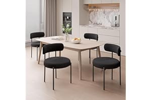 Nalupatio Dining Chairs Set of 4, Round Boucle Dining Room Chairs with Curved Backrest & Thick Cushion, Mid-Century Modern Up