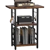 YAKANJ Record Player Stand with Extended Desktop,Large Record Player Table with Vinyl Storage,Tall Turntable Stand with Record Holder Vinyls Display Shelf for Music Room Studio, Rustic Brown