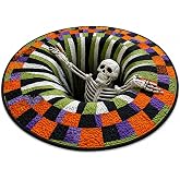 3D Skeleton Vortex Quilted Round Halloween Rug, Optical Illusion,11:39.3in | Non-Slip Bottom; Quilted Round Design; 3d Depth Effect; Ideal For Living Room, Dorm, Haunted House & Halloween Parties