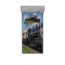 Ambesonne Steam Engine Bedding Set with Sheet