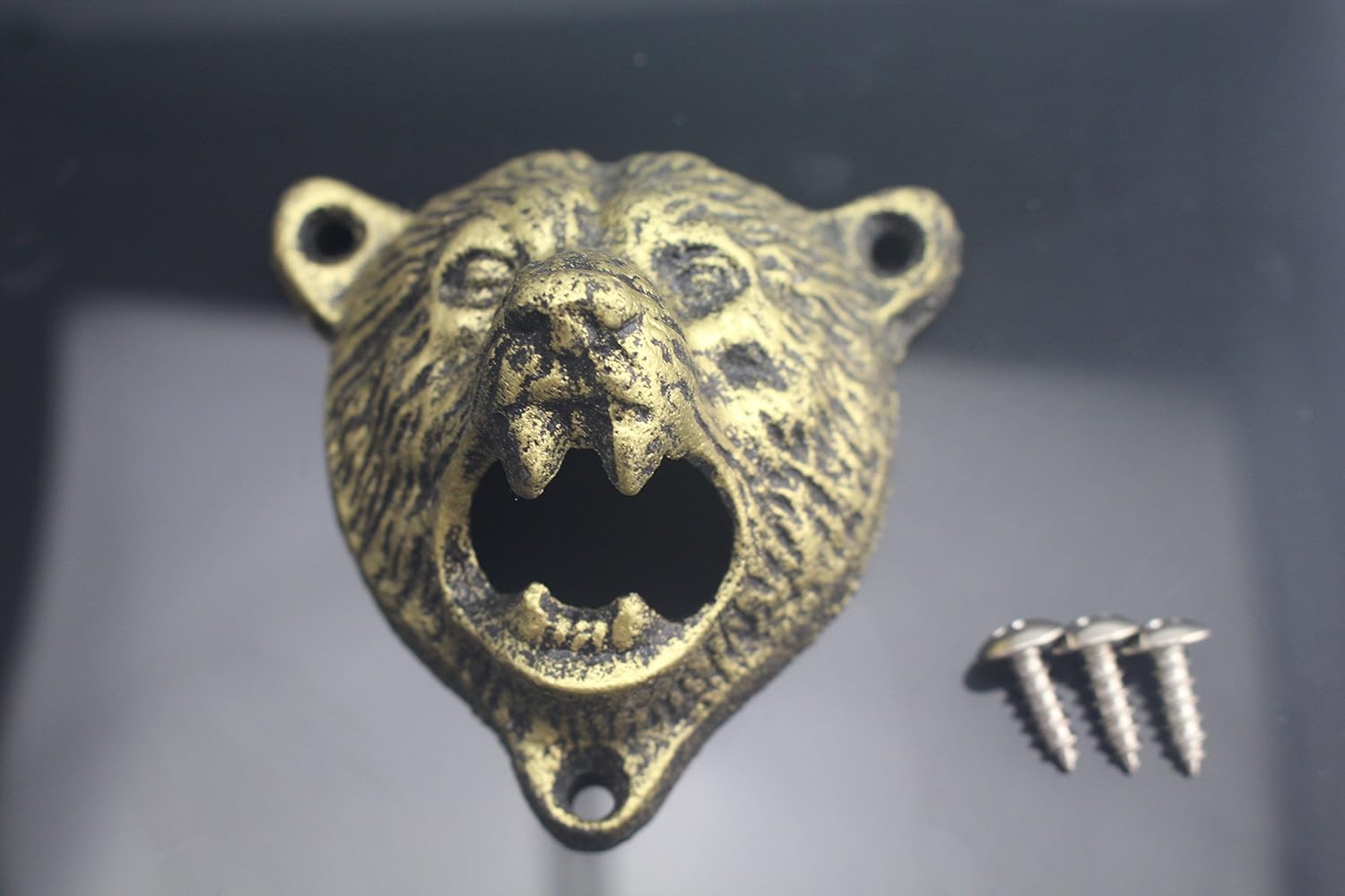 Tozz Pro Gold Cast Iron Wall Mount Grizzly Bear Teeth Bite Bottle Opener (Gold Bear)