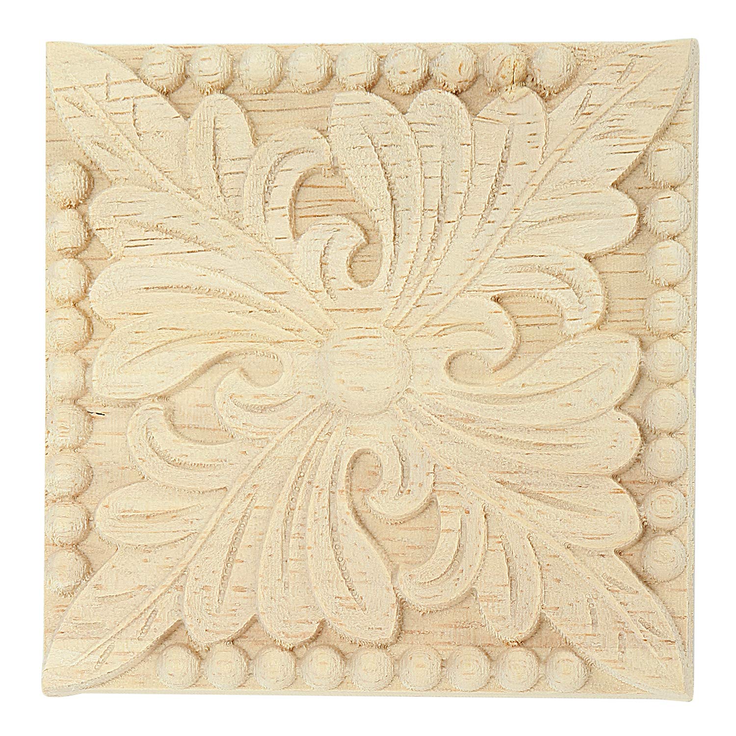 Sodial Natural Wood Appliques Square Flower Carving Decals