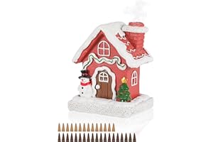ISTATUE Christmas Incense Burner House – Hand-Painted Resin Gingerbread Cottage Village with Chimney Smoke Effect, Snowman & Tree – Christmas Decoration Indoor (House)