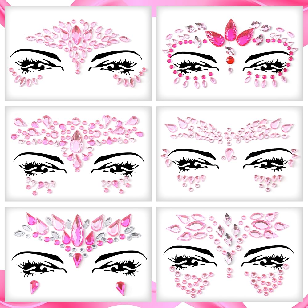 FACEGEM LONDON 6 Pcs Face Gems Adhesive Glitter Jewel Tattoo Sticker Festival