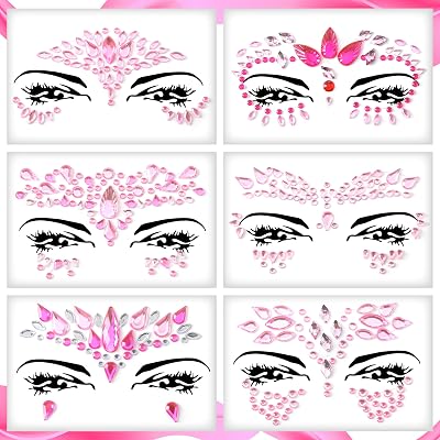 FACEGEM LONDON 6 Pcs Face Gems Adhesive Glitter Jewel Tattoo Sticker Festival