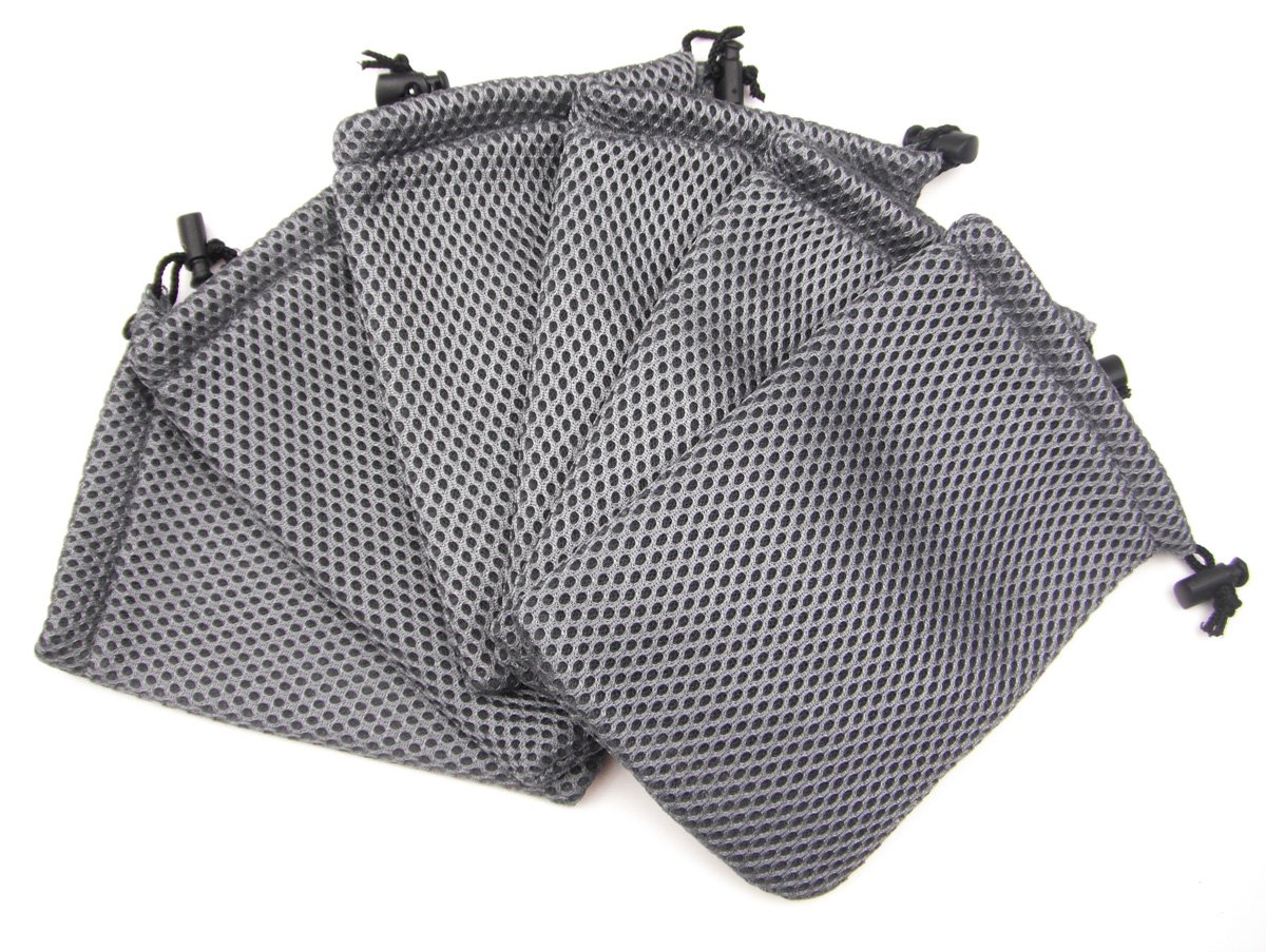 All in One 6pcs Grey Nylon Mesh Drawstring Bag Pouches for Mini Stuff Cellphone Mp3 10x15cm (4x6 Inch)