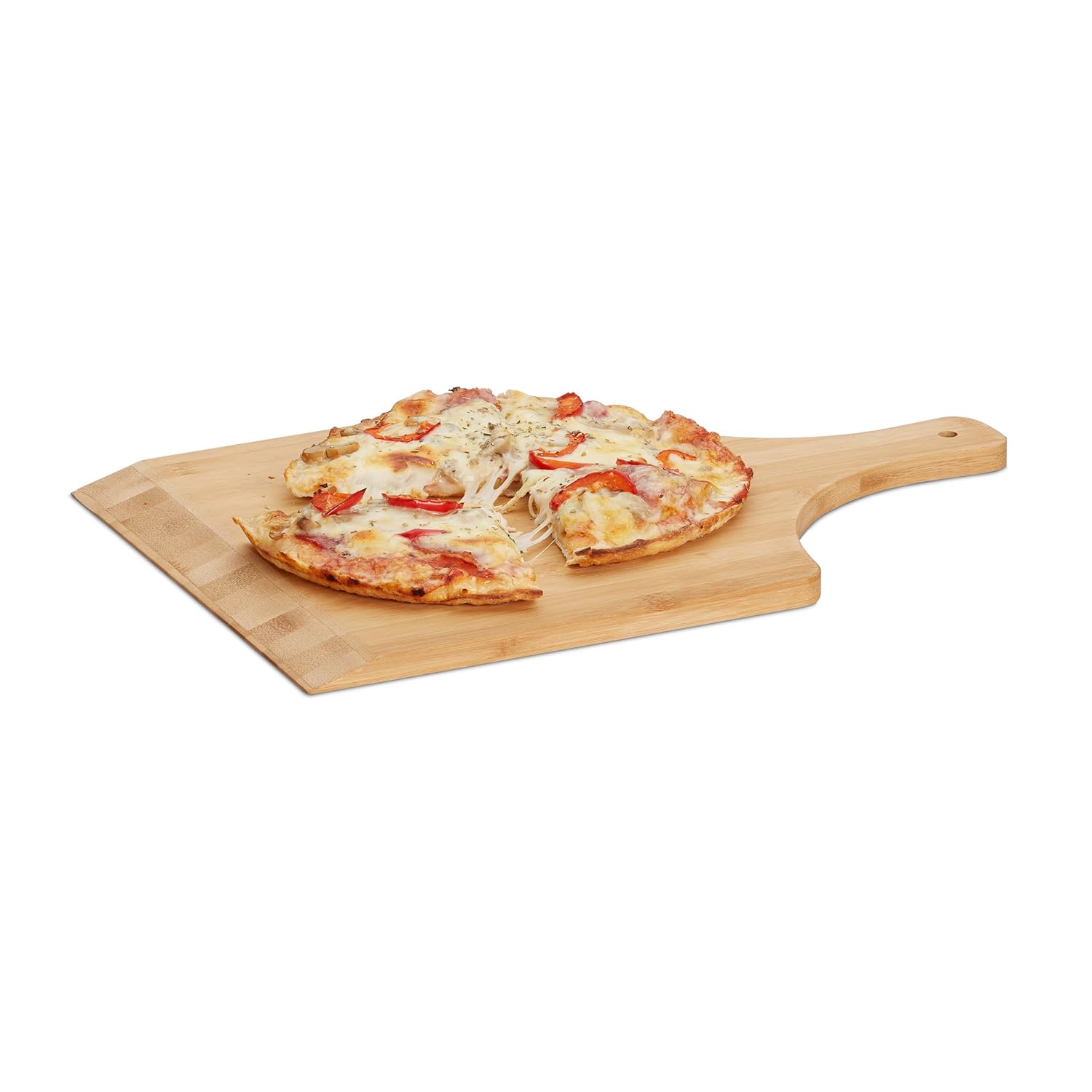 Relaxdays Bamboo Pizza Peel, 45 x 30 cm, Bakers Paddle, Rounded Edges