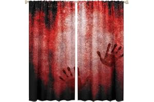 QIONGHAILUANNANSHANGMAOYOUXIANGONGSI Horror Scary Bloody Handprints Blackout Windows Curtains, Bloody Hand Print on Wall Rod Pocket Curtains, for Living Room Bedroom 63x63in 2 Panels