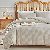 WARMDERN Waffle Weave Duvet Cover Queen Size, Khaki Textured Duvet Cover Set, Soft and Breathable Comforter Cover, 3 Pieces Microfiber Bedding Set for All Season(Khaki,Queen)