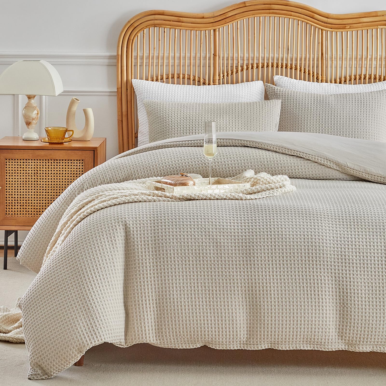 Photo 1 of WARMDERN Waffle Weave Duvet Cover Queen Size, Khaki Textured Duvet Cover Set, Soft and Breathable Comforter Cover, 3 Pieces Microfiber Bedding Set for All Season(Khaki,Queen)