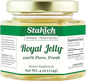 Stakich Fresh Royal Jelly - Pure, All Natural - No Additives/Flavors/Preservatives Added - 4 oz (114 g)