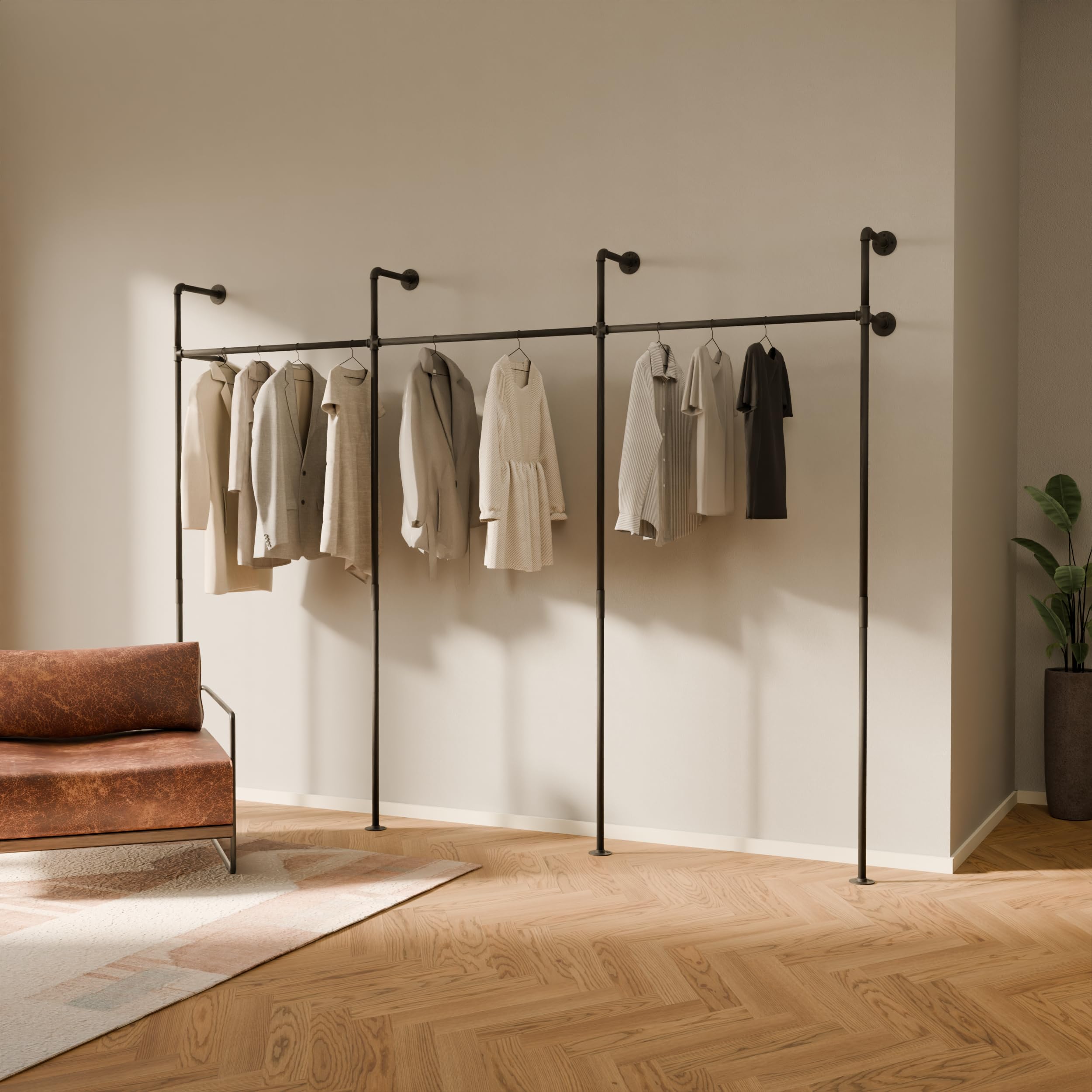 Photo 1 of pamo Industrial Pipe Clothing Rack - 660 lbs Capacity - Wall Mounted Clothes Rack and Walk In Closet for Wardrobe