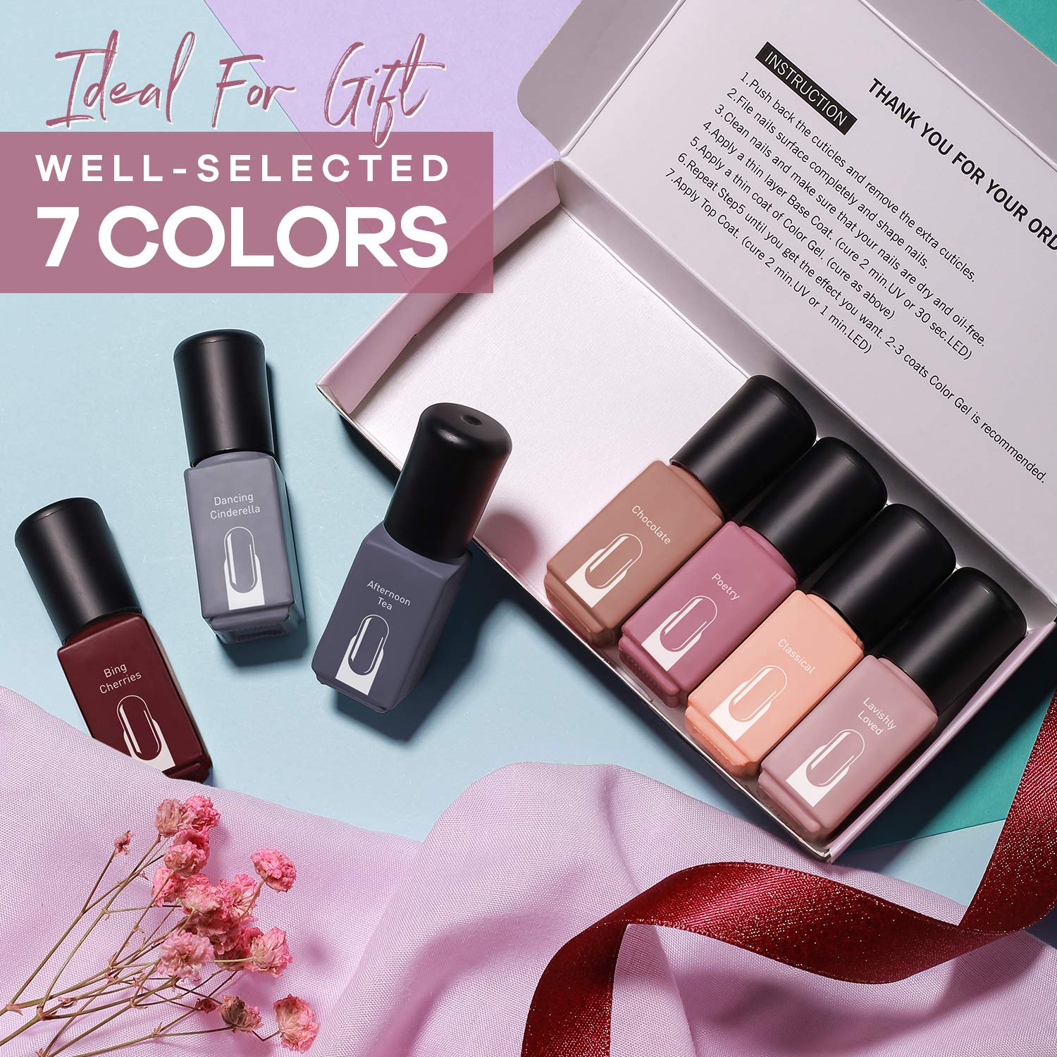 Gel Nail Polish Set Modelones UV Gel Nail Polish LED Nail Gel Manicure Kit -7 Warm Winter Series Dark Grey Nude Red Brown - Mini Size 6 ml Each, Gift Box: Beauty