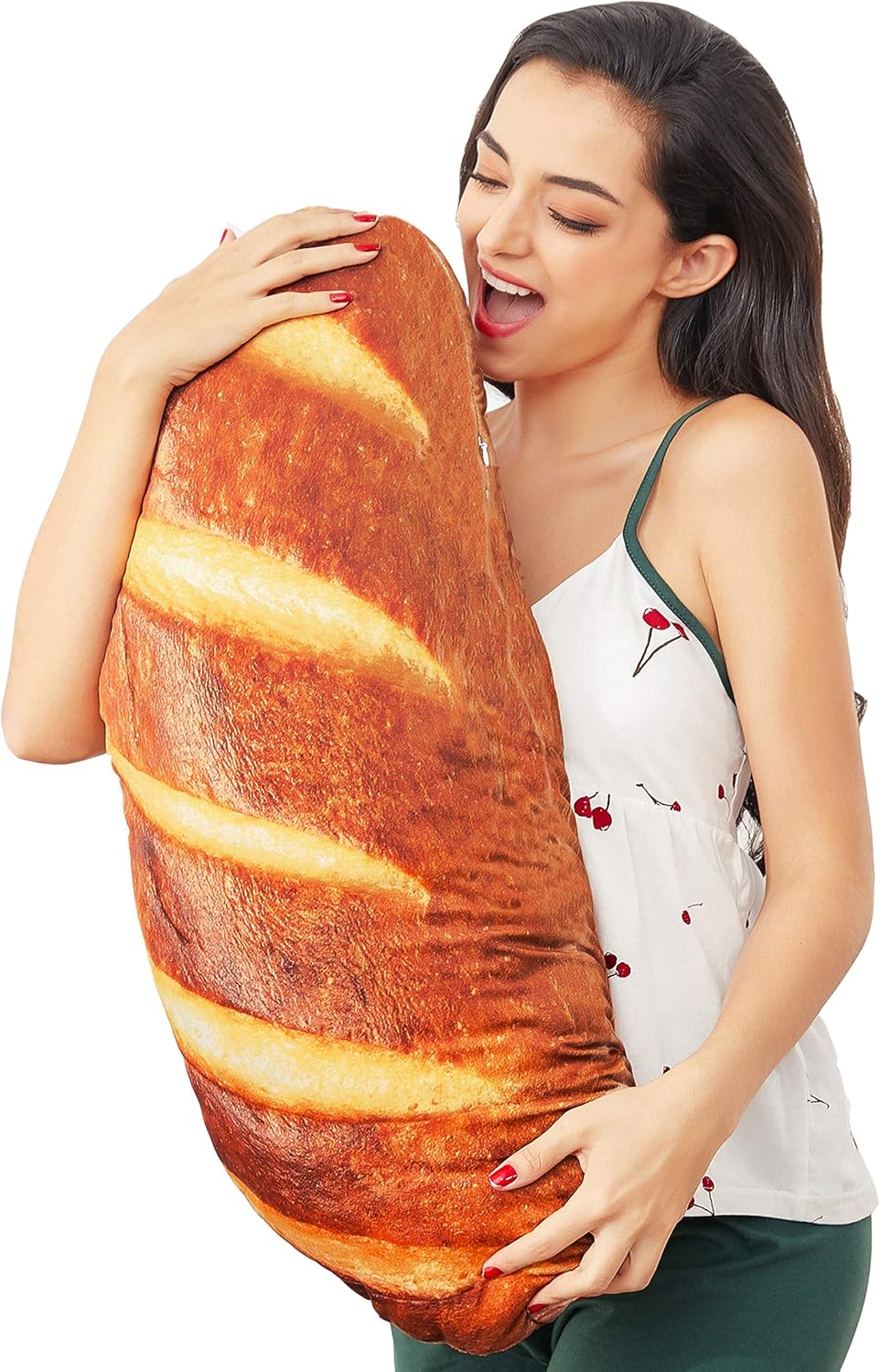 3D Simulation Bread Pillow Soft Baguette Lumbar Back Cushion Kawaii Funny Cute Plushies Decorative Pillow Food Plush Stuffed Toy for Halloween Christmas Sleeping Home Decor Gift (31.4 inch)