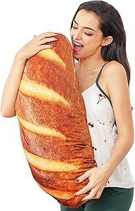 3D Simulation Bread Pillow Soft Baguette Lumbar Back Cushion Kawaii Funny Cute Plushies Decorative Pillow Food Plush Stuffed Toy for Halloween Christmas Sleeping Home Decor Gift (31.4 inch)