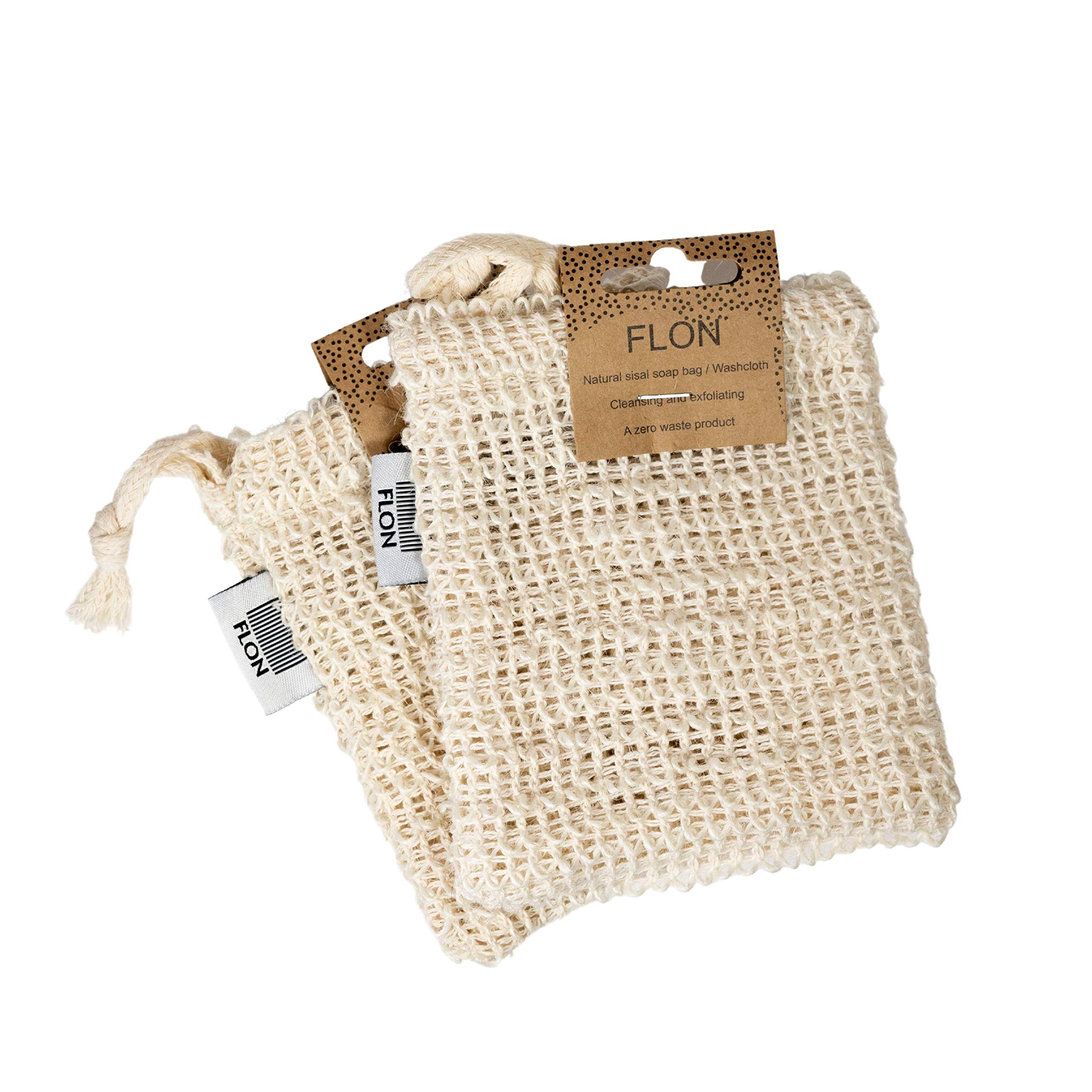 Sisal Soap Bag 2 Pack | Zero Waste Soap Saver Pouch for bath and shower | Natural Eco friendly Biodegradable Skin Exfoliating Washcloth soap holder with drawstring