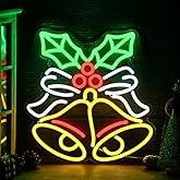 Xuhal Christmas Bell Neon Sign Christmas Neon Lights LED Light up Sign USB Wall Bar Living Room Decor for Xmas Party Home Bedroom Office