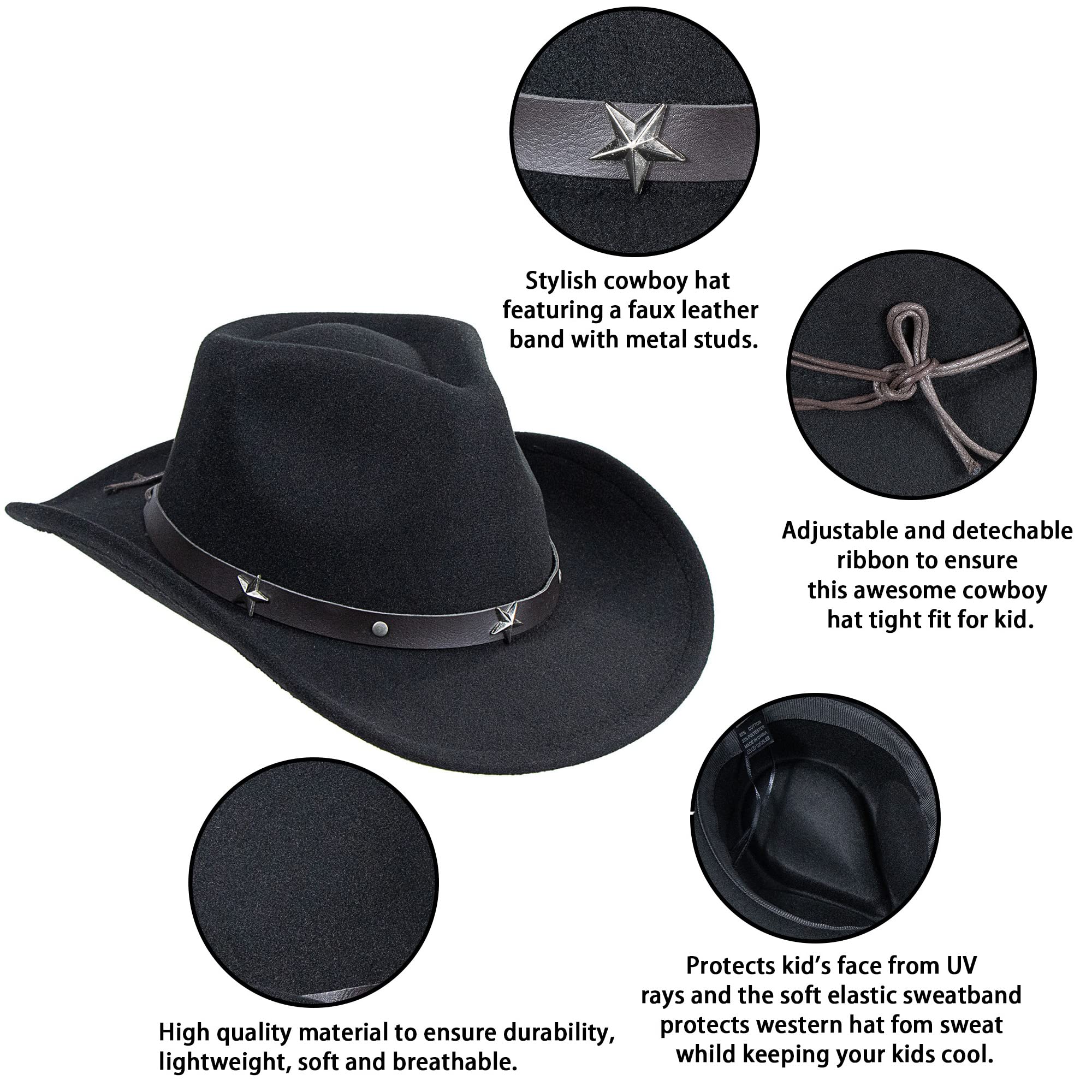 FGSS Kids Western Hats Boys Girls Cowboy Felt Fedora with Belt Buckle 3-7T