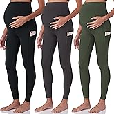 POSHDIVAH 3 Pack Women's Maternity Workout Leggings Over The Belly Pregnancy Yoga Pants with Pockets