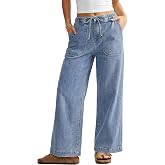 GRAPENT Wide Leg Jeans for Women Trendy High Waisted Drawstring Tie Elastic Waist Stretchy Denim Pants Trouser Jeans