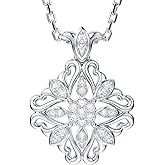 THELANDA Genuine Moissanite Sterling Silver Vintage Classic Filigree Clover Pendant Necklace, Adjustable 18-20 Inch Chain with Lobster Clasp, Unisex Jewelry Gift for Women and Men