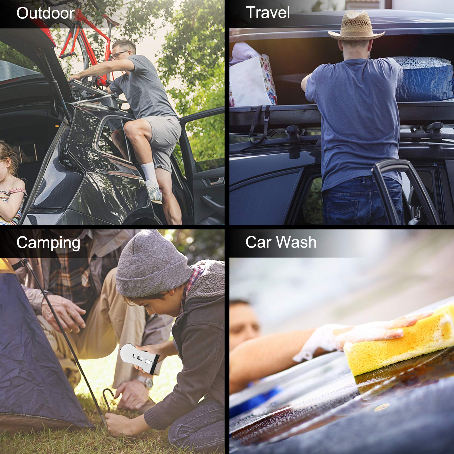 AK Car Doorstep Vehicle Rooftop Folding Ladder Foot Pegs with Safety Hammer Function Hooked on U Shaped Latch for Jeep SUV Off-Road Car, Easily Access to Car Rooftop Roof-Rack