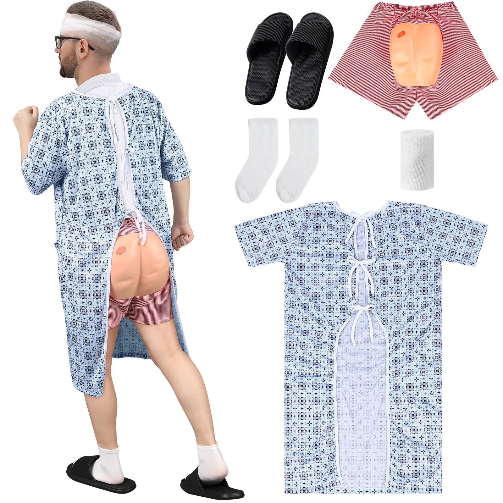 Photo 1 of *Minor Damaged*
Maiteenly 5 Pcs Patient Gown Hospital Gown Halloween Costume Set for Adult Funny Shorts for Halloween Cosplay Party Men Women(Classic Style,XX-Large,Blue)