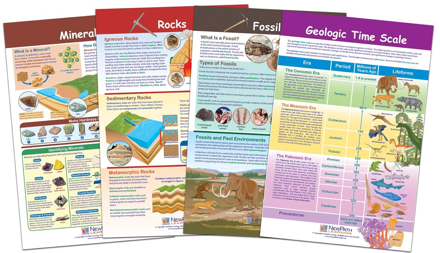 NewPath Learning 94-8005"Rocks, Minerals and Fossils" Bulletin Board Chart Set (Pack of 4)