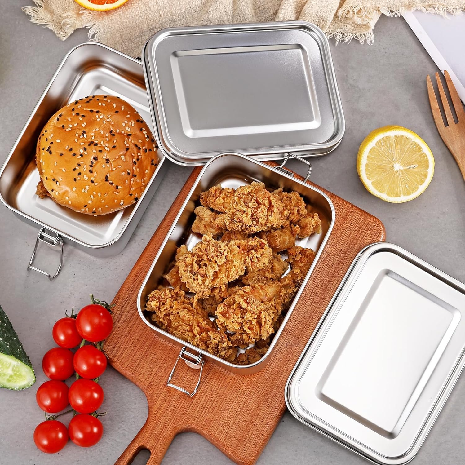 Photo 1 of 1 Pack Stainless Steel Food Containers Metal Bento Lunch Box Food Storage Containers, Reusable Dishwasher Snack Boxes for Travel, Work, Picnic (5.71"×4.33"×2.17")