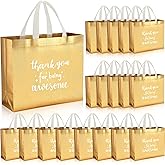Abbylike 24 Pcs Thank You Gift Bags Bulk Employee Appreciation Gifts Bags with Handles Reusable for Social Worker Coworker Staff, 12.2 x 11 x 4.7 Inches(Gold)