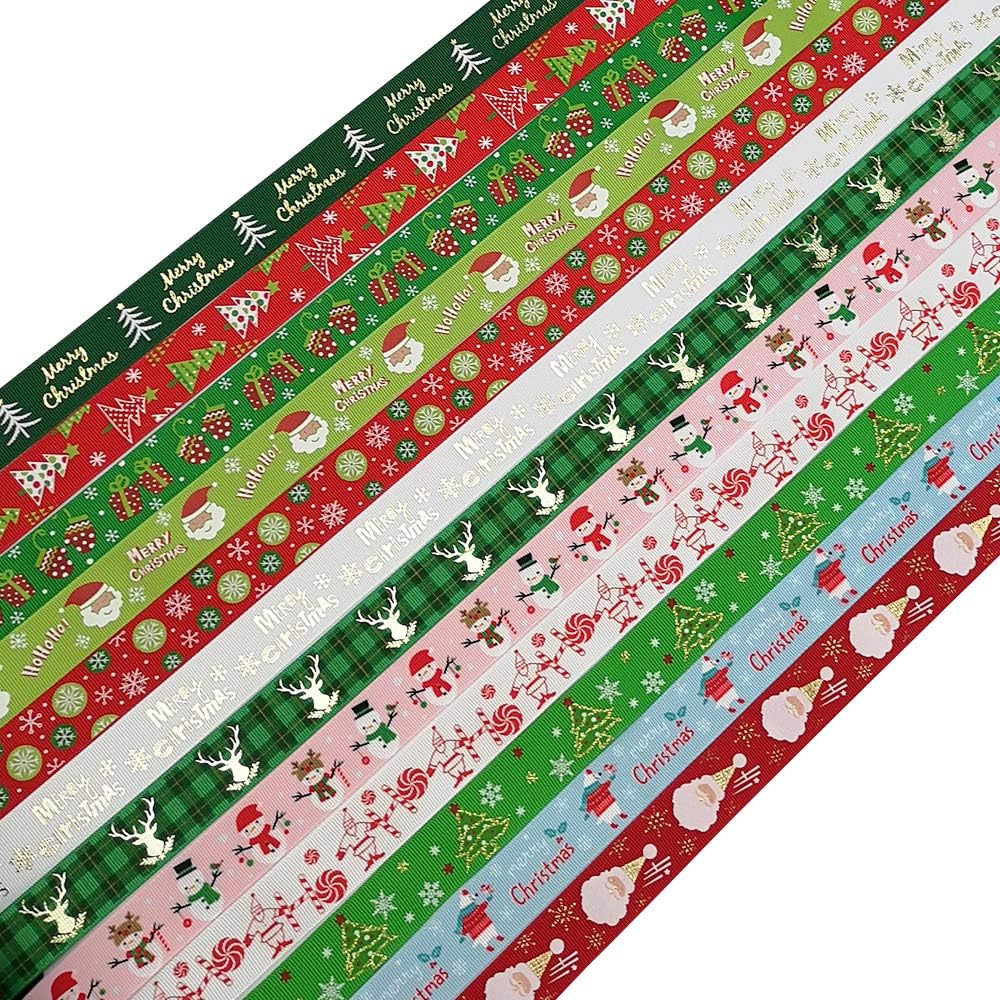 Niangzisewing Assorted 12 Yards Merry Christmas Grosgrain Ribbon Appliques Craft Party Decoration Santa Tree Santa Claus Beer Snowman Snowflake Jinglebell (Christmas, 25mm (1"))