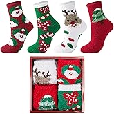 J-BOX Womens Christmas Socks Winter Soft Warm Fuzzy Socks Cozy Fluffy Slipper Socks for Women Mens Gifts(2/4 pairs)