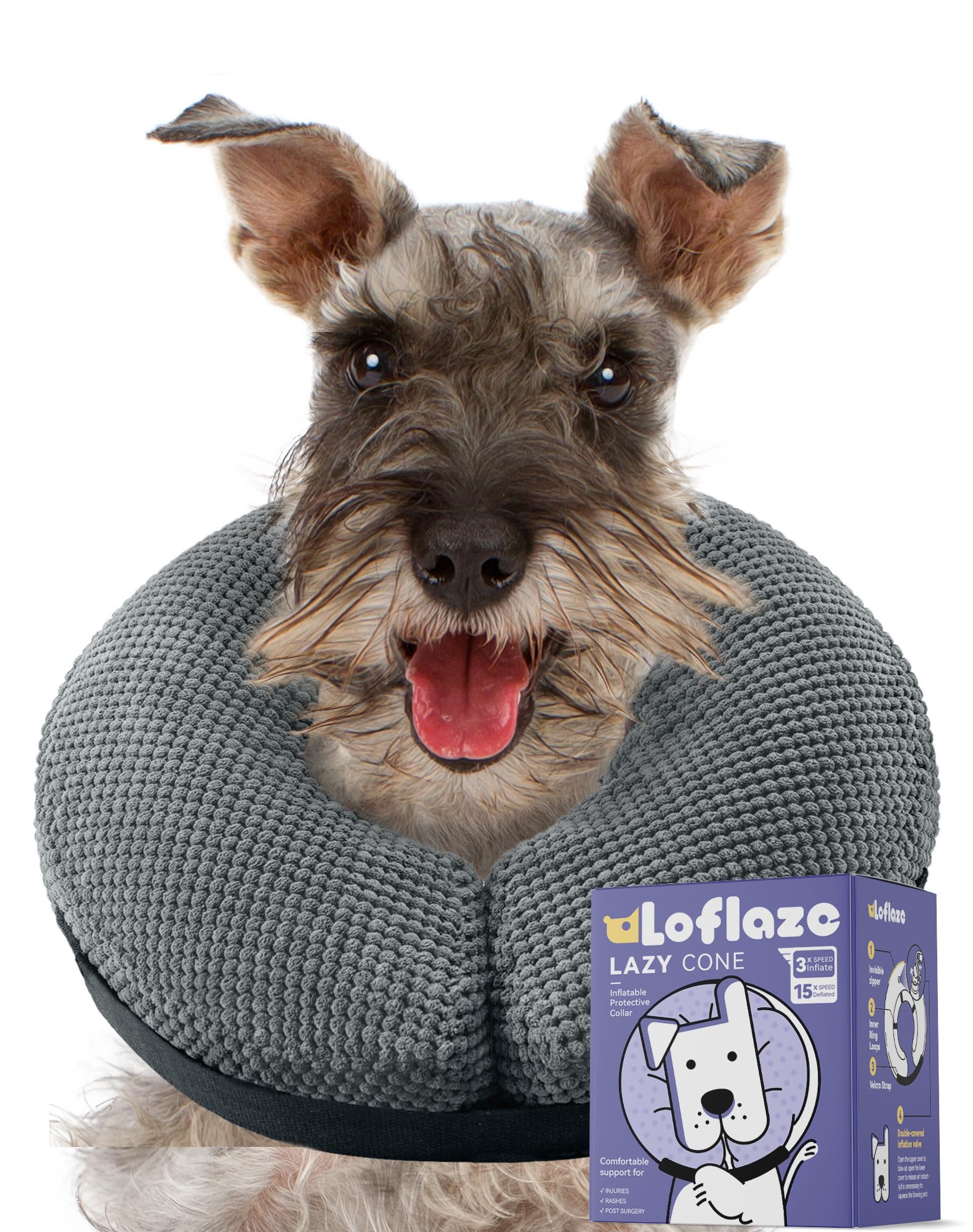 Photo 1 of Loflaze Soft Inflatable Dog Cone Collar for Small Medium Large Dogs - Neck Donut E Collar Alternative for Recovery After Surgery - Grey M