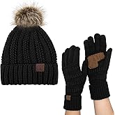 C.C Pom Cable Knit Beanie and Glove Set
