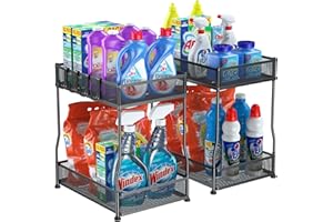 Under Sink Organizer and Storage, PHINOX Bathroom Organizer Under Sink-2 PACK, 2 Tier Under Kitchen Sink Organizer, Metal Cabinet Storage Organizer