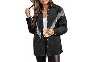 Nlife Womens Corduroy Nashville Sparkly Rhinestone Fringe Shacket Concert Outfits Long Sleeves Spakle Tassel Shirt Jacket