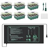 Sckee 6 Pack Seed Starter Tray with 10"x20.75" Seedling Heat Mat, Seed Starter Kit with Humidity Dome, Seed Starting Trays Plant Starter Kit and Base, Kit for Seeds Growing Starting