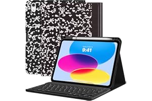 MoKo Keyboard Case for iPad 10th Generation Case with Keyboard, iPad 10th Generation Keyboard with Pencil Holder, Multi-Angle Detachable Bluetooth Keyboard for iPad 10th Generation, Notebook Black