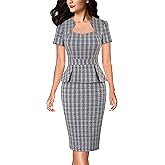 VFSHOW Womens 2025 Summer Work Business Office Bodycon Dress Square Neck Peplum Slim Career Church Pencil Sheath Dresses
