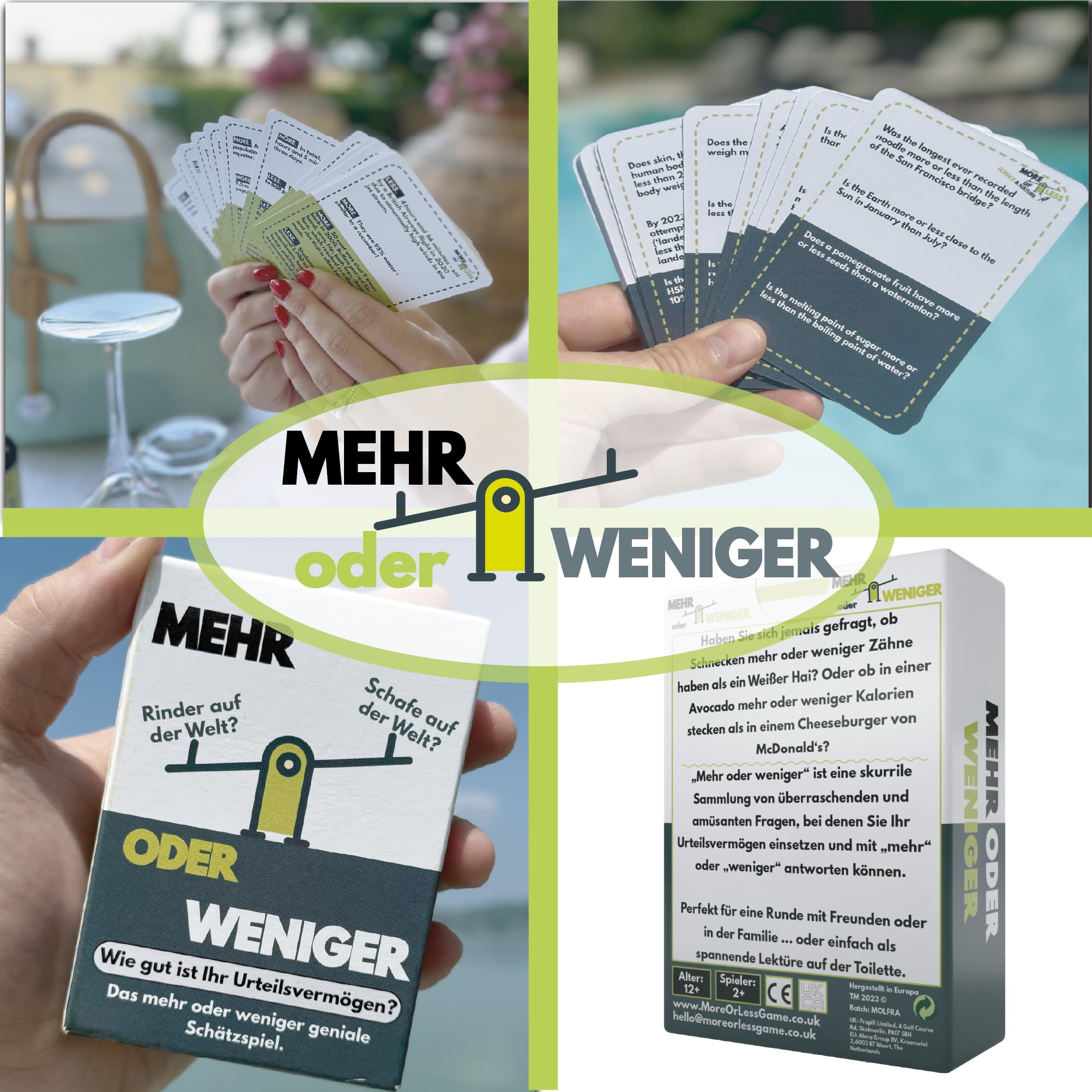 More or Less | Mehr Oder Weniger Kartenspiel | Wie gut ist Ihr Urteilsvermögen? Spiel für Erwachsene, Famile & Kinder | 2+ Spieler | Familienspiel | Reisespiel | 8