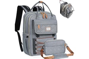 Tonyeee Diaper Bag Backpack Set, Baby Diaper Bag with Removable Cross Body Bag & Changing Pad, Travel Backpack for Women Men, Large Capacity, Waterproof, Grey