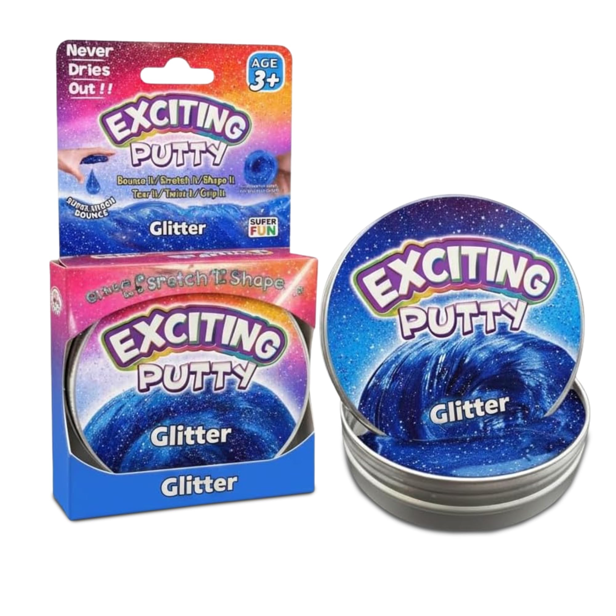 Glitter Putty – 2 x Squeezable Exciting Putties Non-Toxic Long Lasting Non-Drying Stress Relief Hand Exercise Science Learning & Fun for Kids — image 1