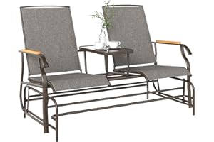 Outsunny Outdoor Glider Bench with Tempered Glass Table, Breathable Mesh, 2-Person Rocking Glider Chair, Swing Loveseat Rocke