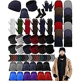 Suhine Homeless Care Package Supplies Bulk Winter Gloves Beanie Hat Neck Warmer Sock and Drawstring Bags for Men Women