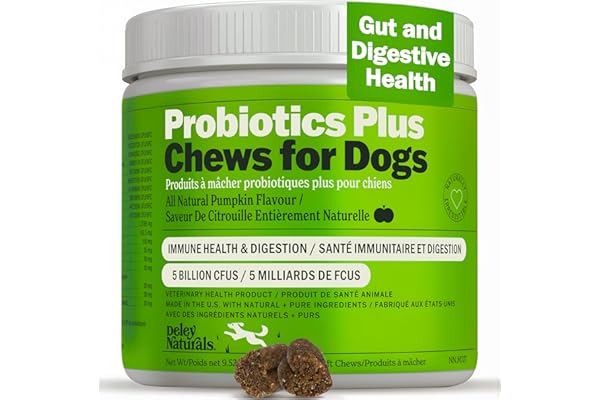 Deley Naturals Probiotics Plus Chews for Dogs - Gut Health Supplement with 5 Billion CFUs, Digestive Enzymes & Probiotics - P