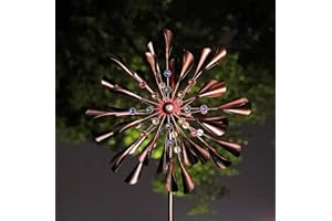 WSgift Large 79In Copper Kinetic Wind Spinner Multi-Color Seasonal LED Lighting Solar Powered Glass Ball Metal Wind Catchers Spinner for Patio Lawn & Garden Decorations