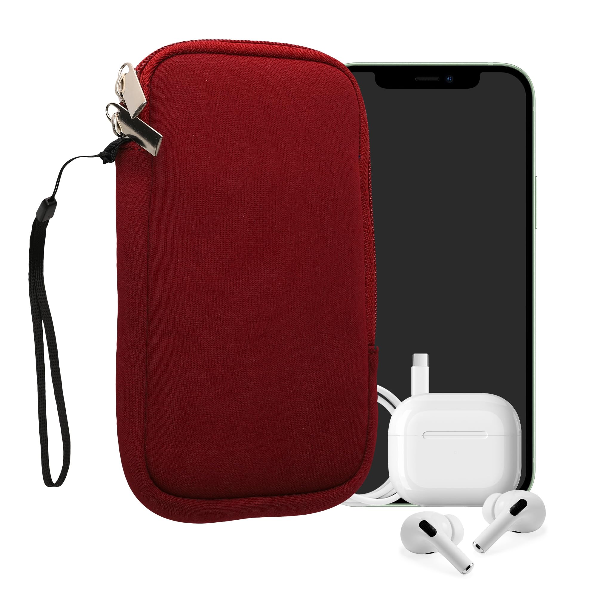 kwmobile Neoprene Phone Pouch Size L - 6.5" - Universal Cell Sleeve Mobile Bag with Zipper, Wrist Strap - Red